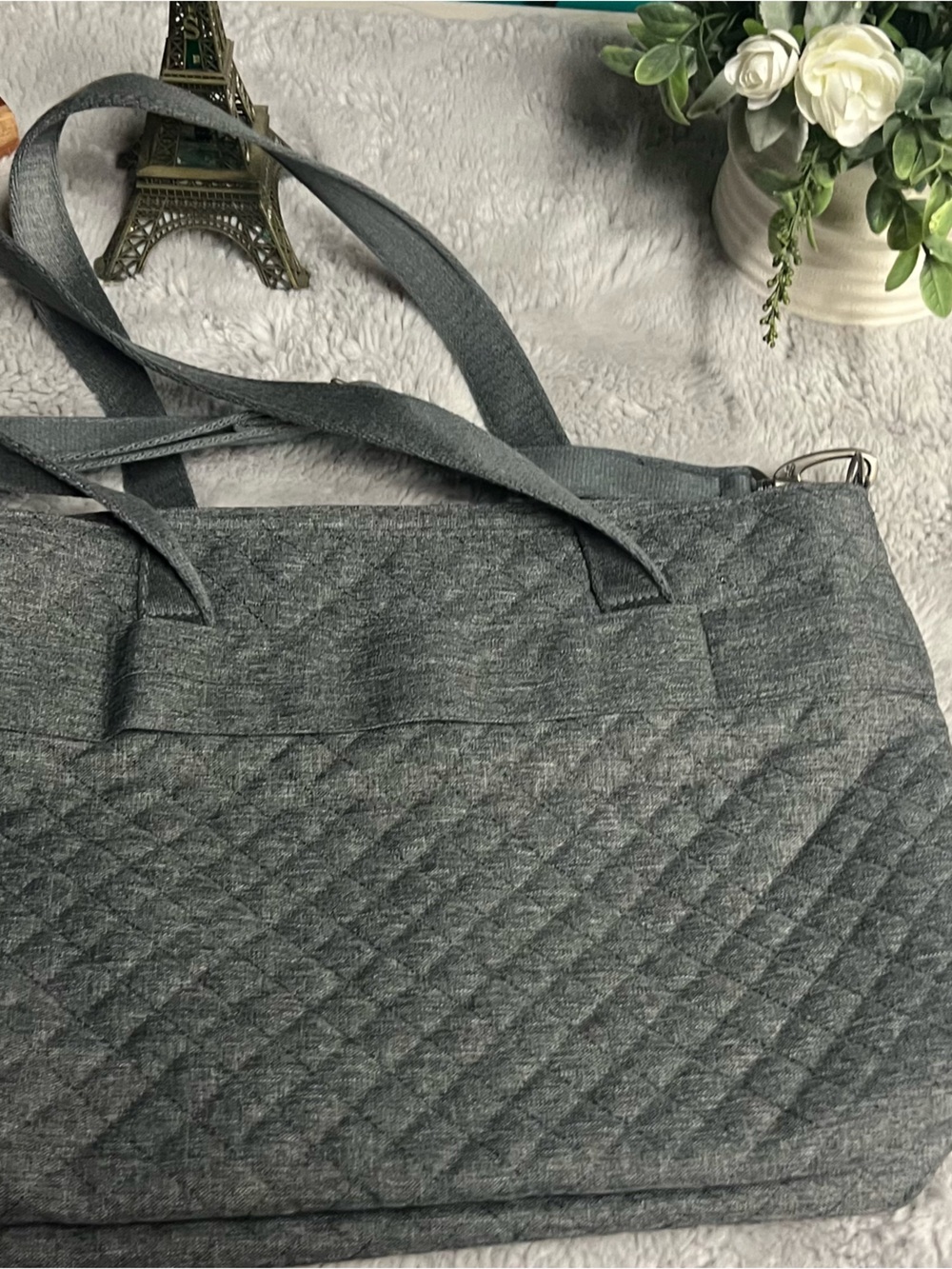 Quilted Gray Women's Tote Bag - Versatile Everyday Shoulder Bag